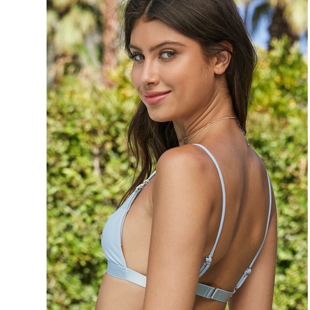 LA hearts blue lace trim triangle bikini top